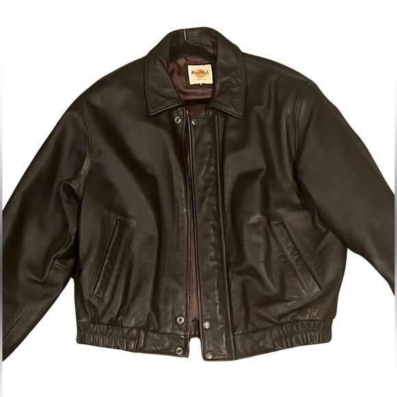 VINTAGE🍃99🍃HARD ROCK CAFE MAUI BROWN LEATHER BOMBER JACKET PURCHASED ON TRIP🍃 - Picture 6 of 12
